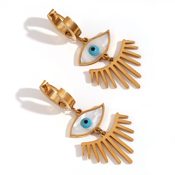 NEW: Evil Eyes Earrings*18K Gold Plated*Waterproof*Sweatproof*Tarnish Free* - Picture 7 of 8